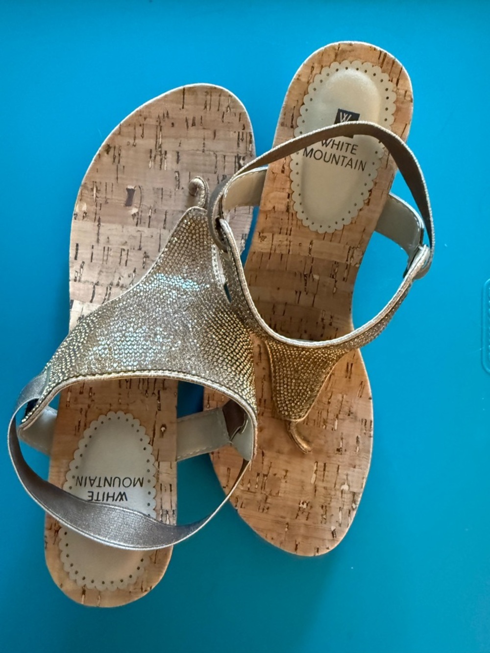 White Mountain Gold Sparkle Cork Slingback Sandals